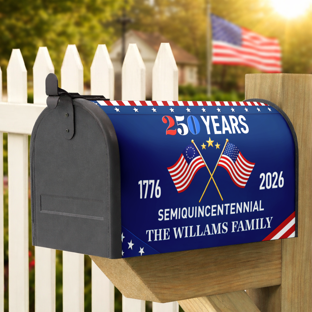 Custom Family Name 250 Years Semiquincentennial Flag Patriotic Mailbox Cover HA75 898812