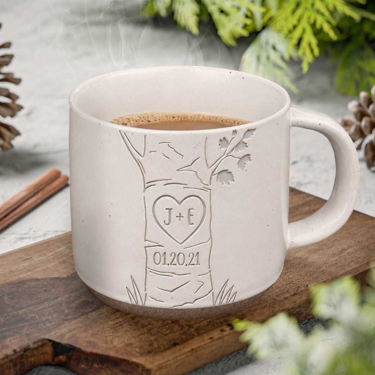 Personalized Engraved Pottery Mug For Couple, Wedding Gift, A Heart Tree Mug TH10 170351