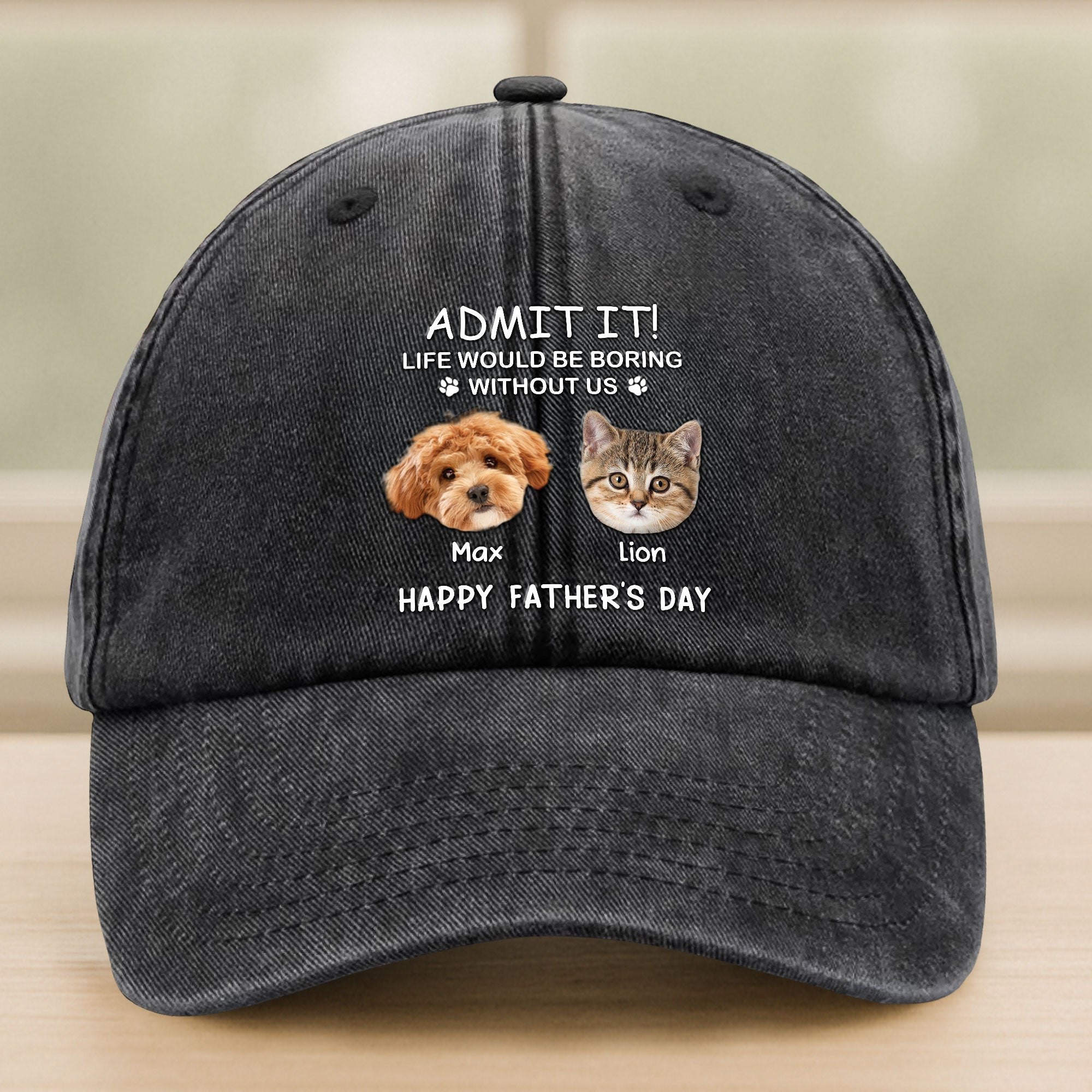 Custom Photo Life Would Be Boring Without Me Dog Cat Washed Denim Baseball Cap Gift For Father's Day HO82 893946