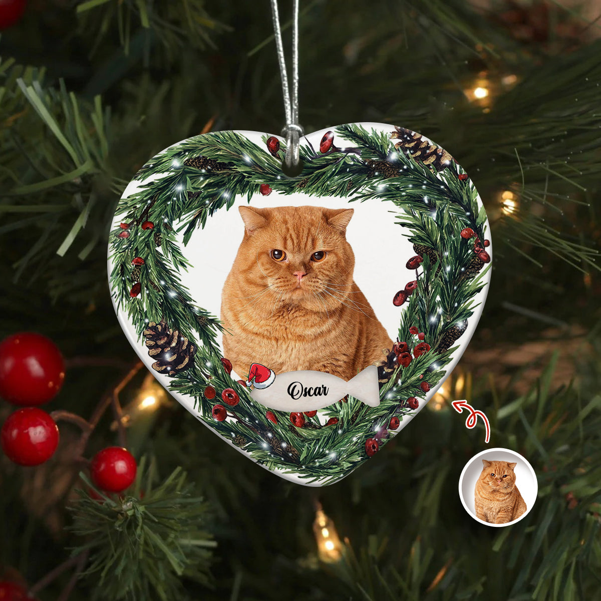 Custom Photo Cat Personalized Heart Shaped Ceramic Ornament For Christmas HA75 897466
