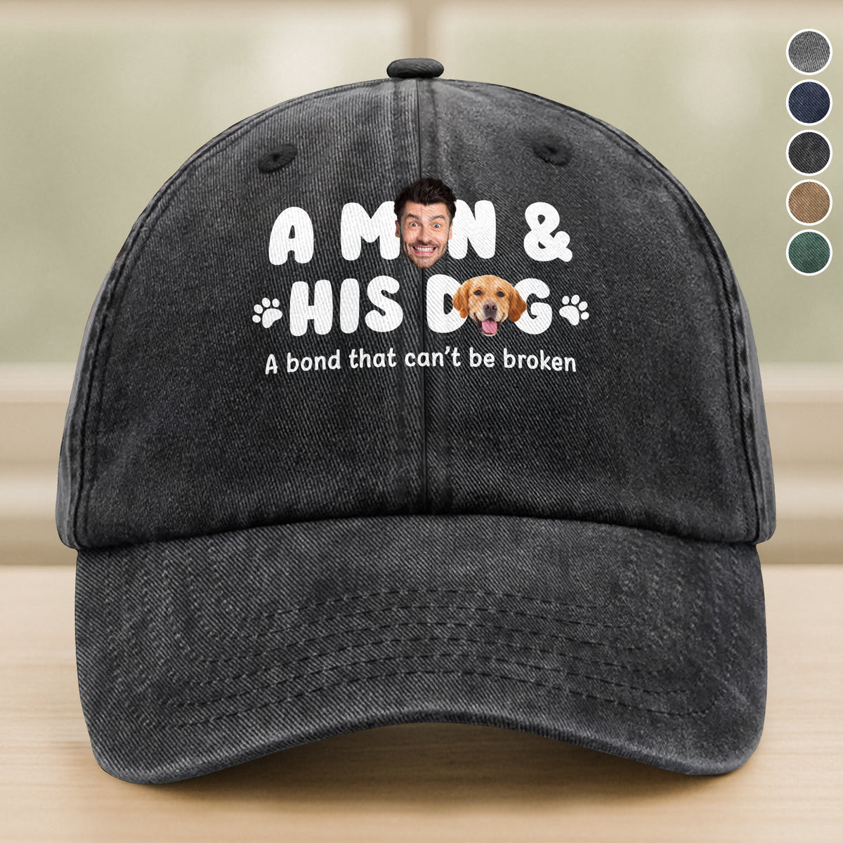 Custom Photo A Man And His Dog Washed Denim Baseball Cap Father's Day Gift HA75 921354