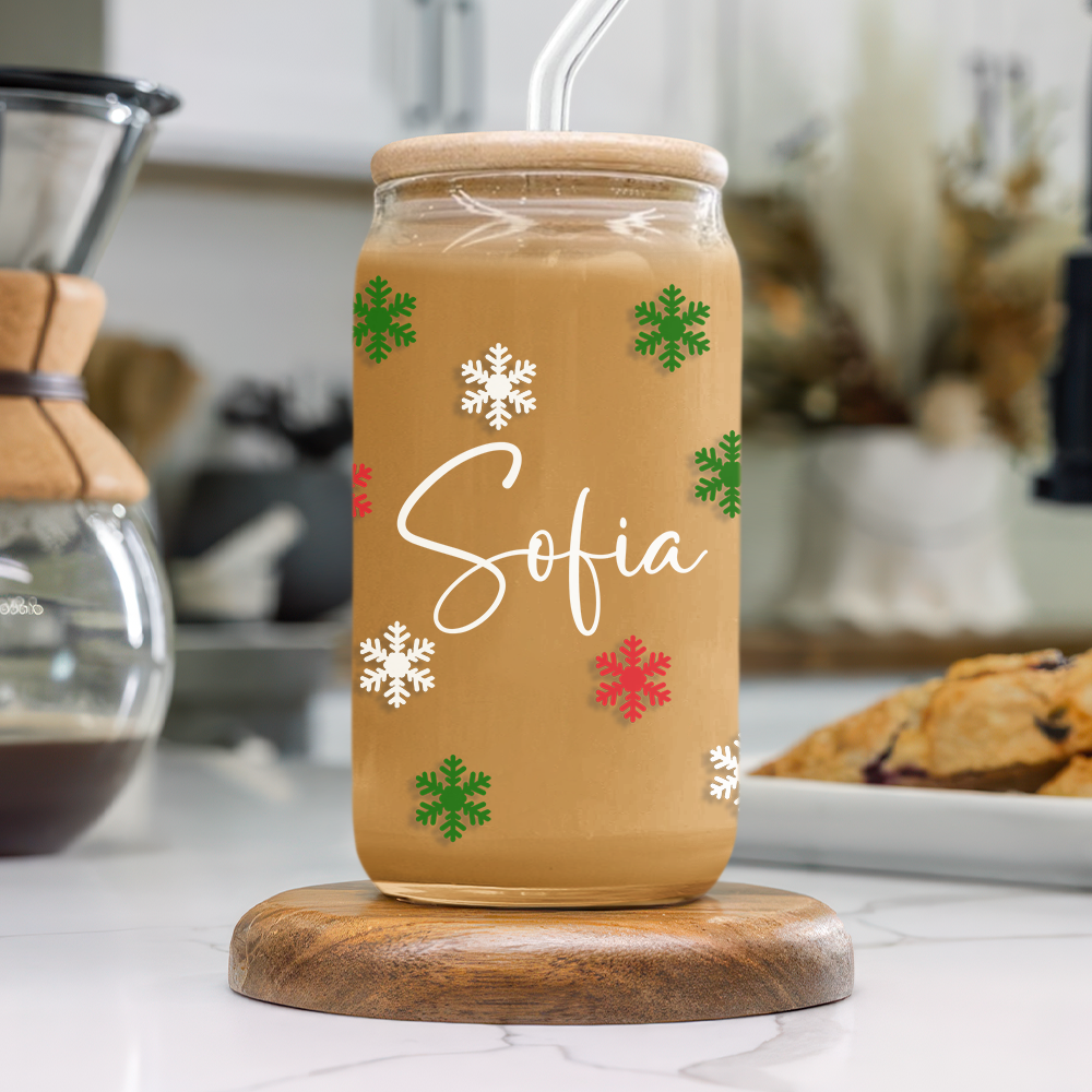 Custom Name Snowflake Glass Can With Lid, Christmas Gift For Family & Friends TH10 170791