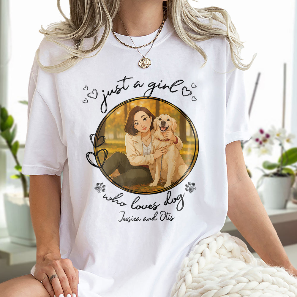 Custom Cartoon Photo Just A Girl Who Loves Dogs Bright Shirt LM32 893789