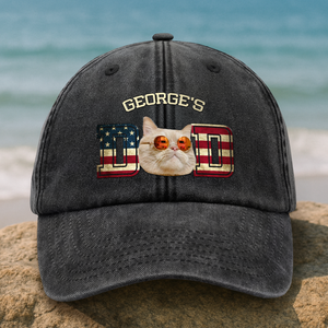 Custom Photo Dog Cat Dad Washed Denim Baseball Cap Ver US Flag Vintage HA75 892530