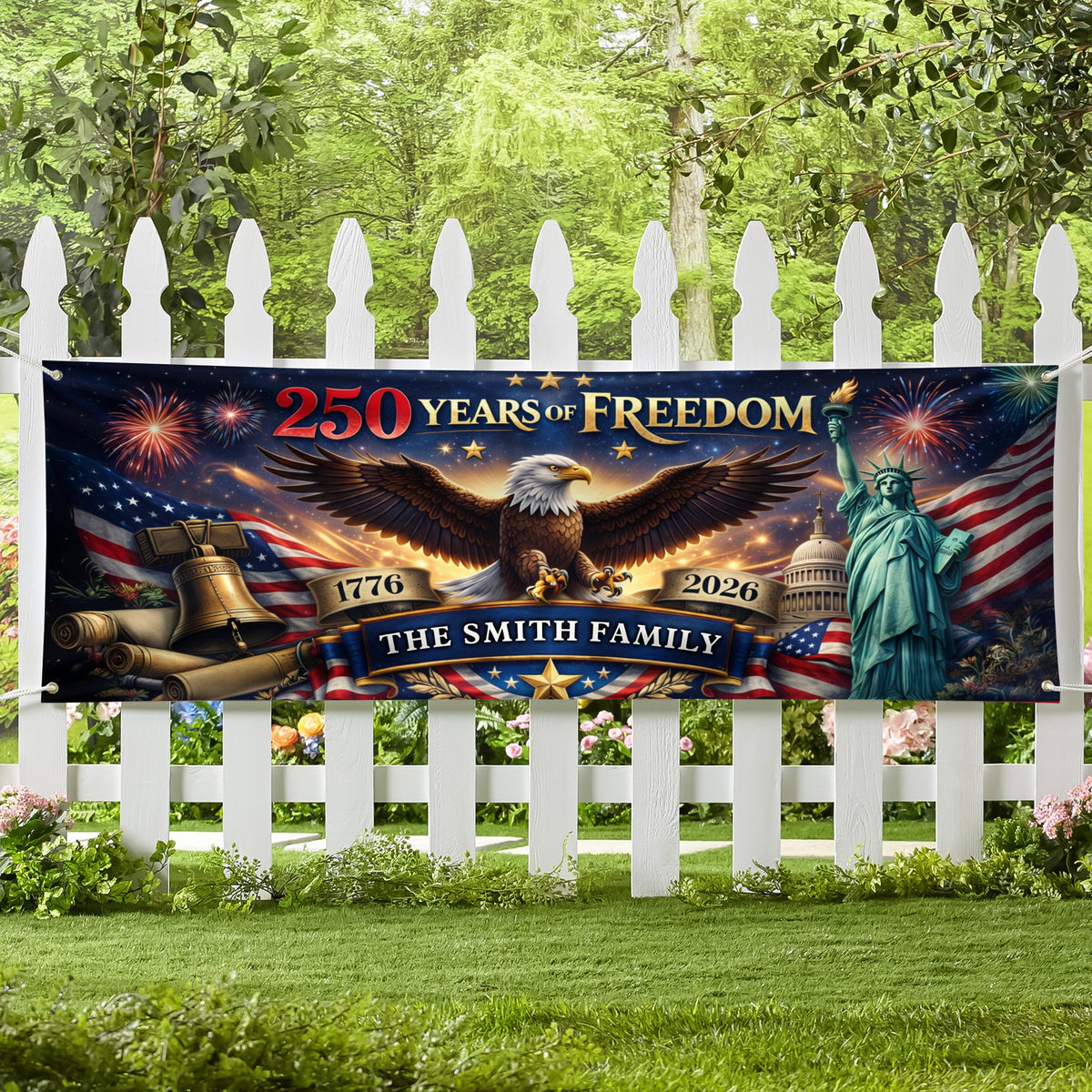 Custom Family Name 250 Years Of Freedom 1776-2026 Eagle Banner HO82 902084