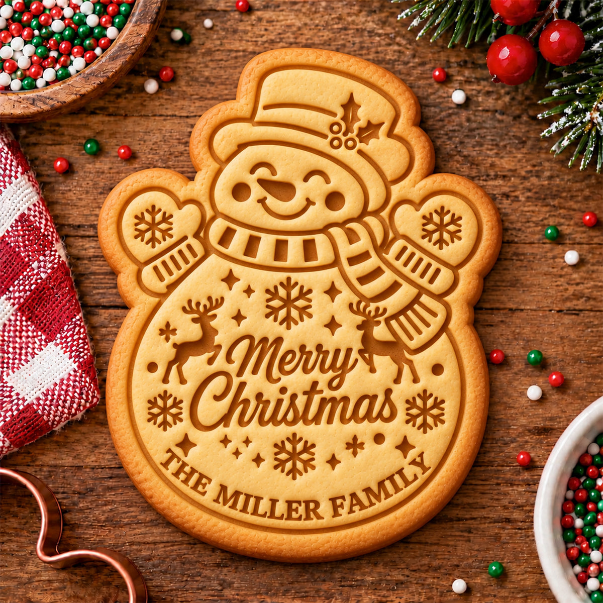 Custom Family Name Merry Christmas Shaped Cookie Stamp HA75 919620
