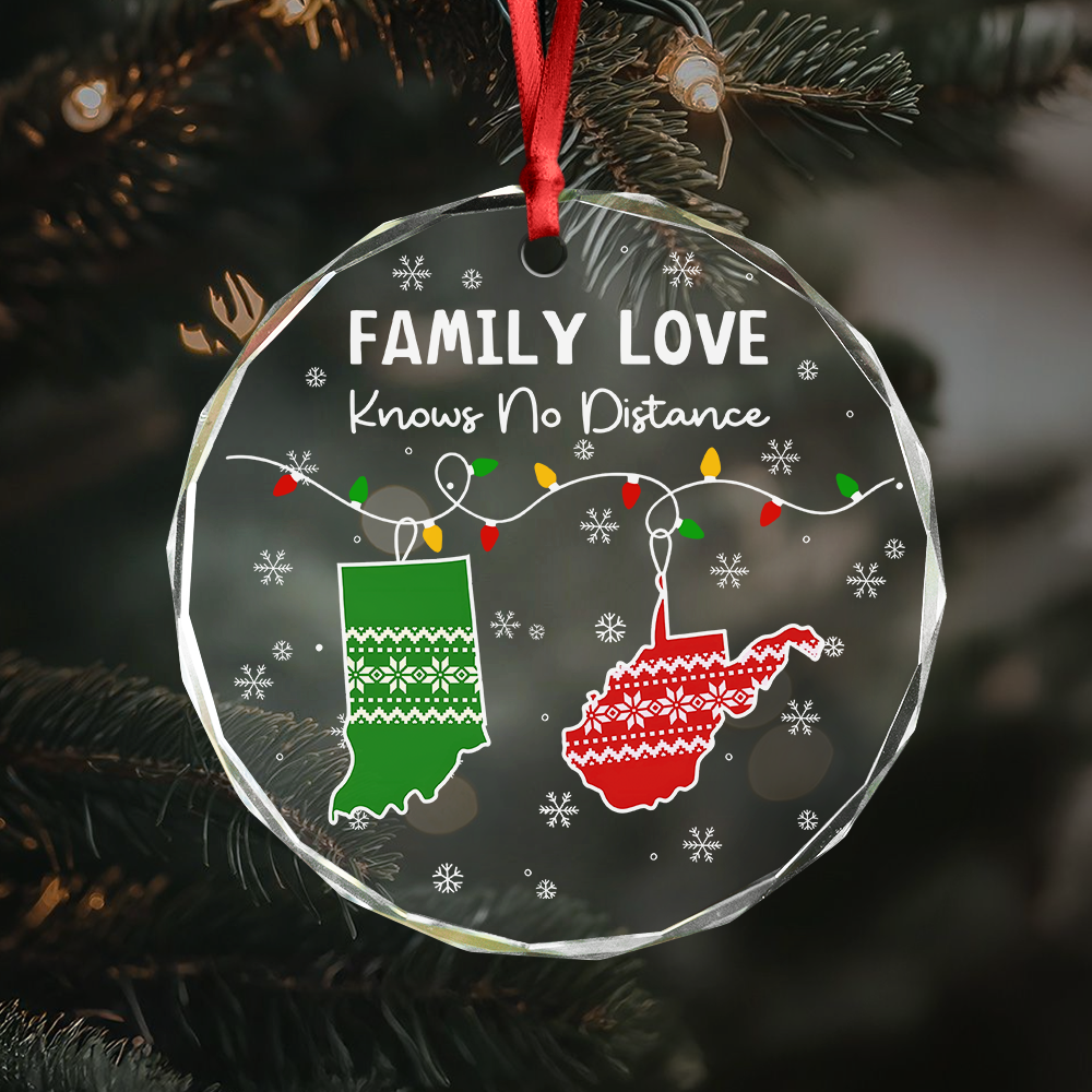 Family Love Knows No Distance Glass Circle Ornament Personalized Gift For Family HO82 894510