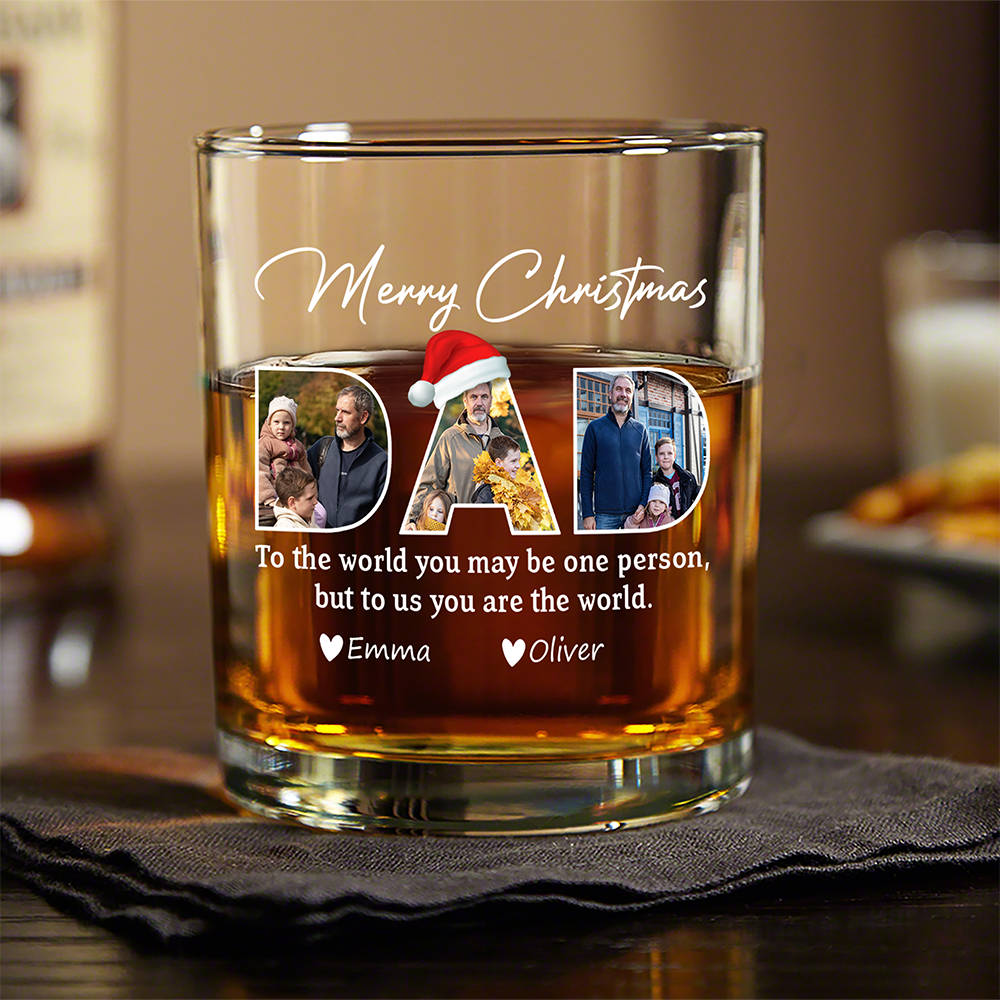 Custom Photo Merry Christmas Dad Family Whiskey Glass Gift For Dad HO82 894340
