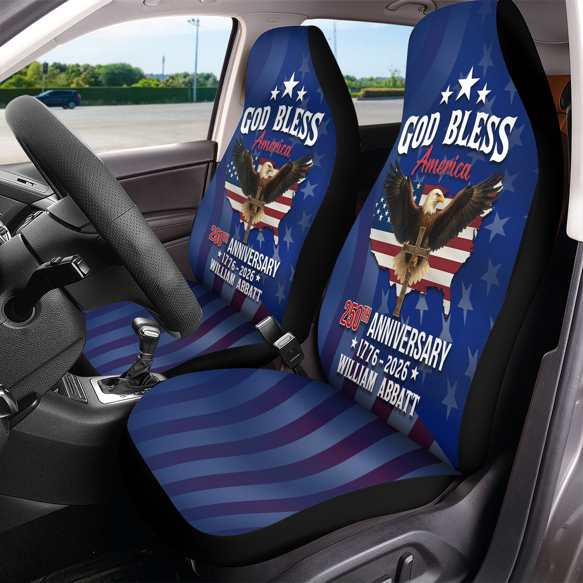 Custom Name God Bless America 250th Anniversary 1776-2026 Eagle Car Seat Cover HO82 902086