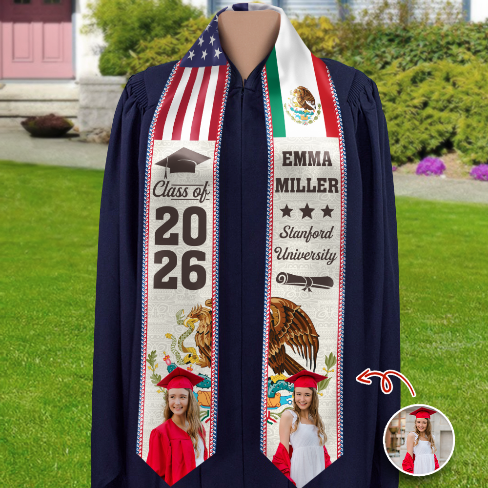 Custom Photo With Country Flag Class Of 2026 Stole Graduation Gift, Senior Gift LM32 897699