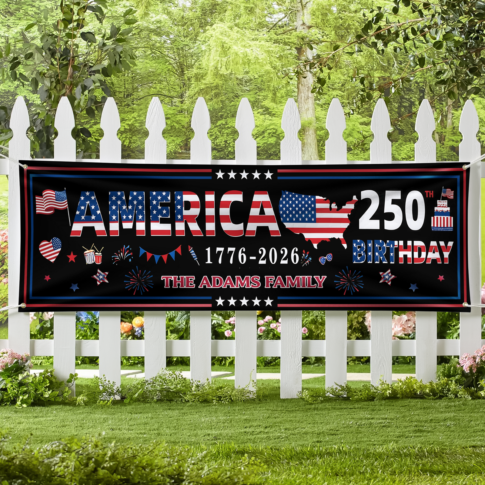 Personalized Family Name 250 Anniversary USA Banner HA75 920900