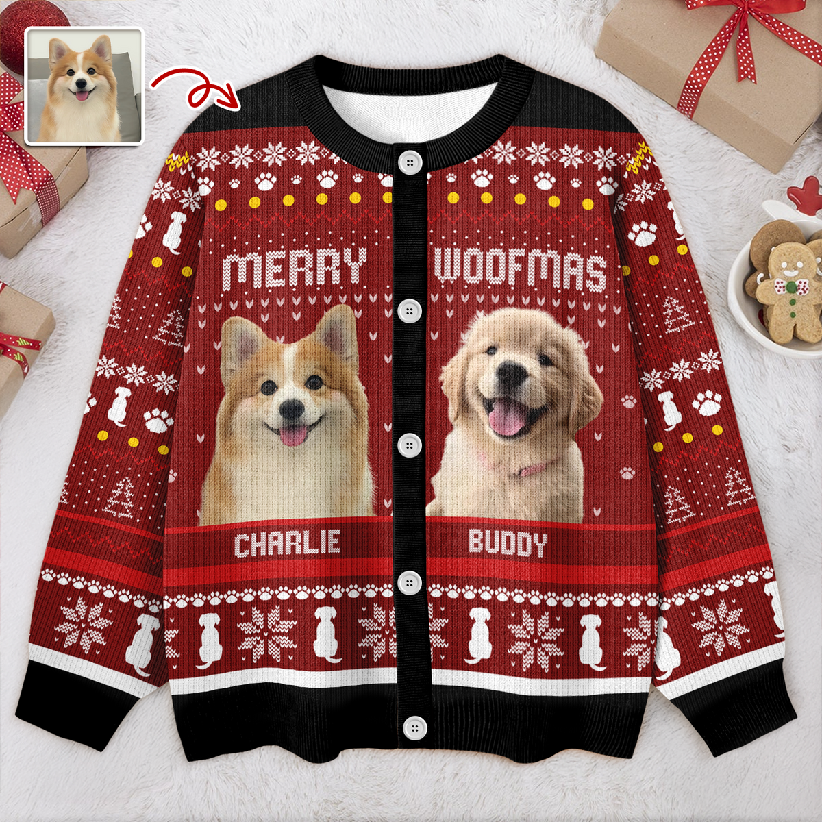 Custom Photo Merry Woofmas Christmas Ugly Cardigan TH10 896375