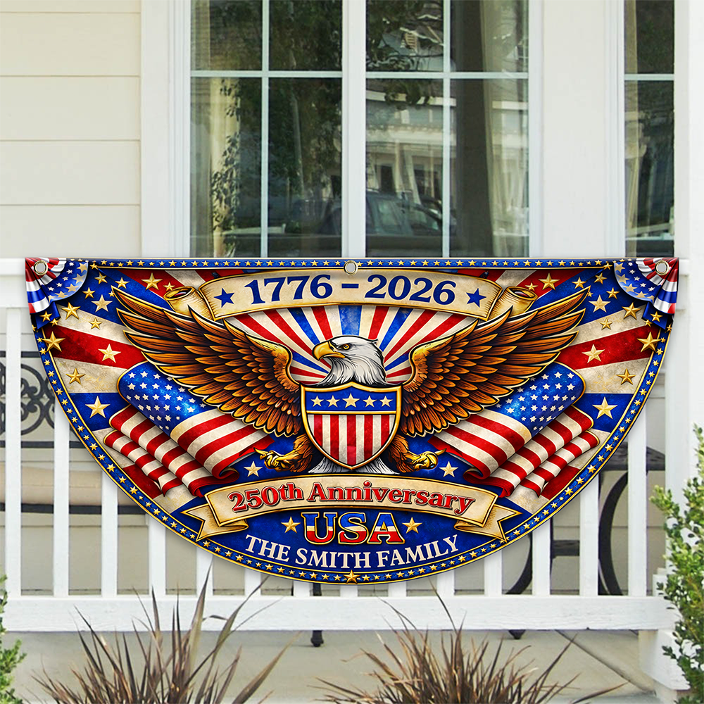 Custom Family Name America 250th Anniversary Non-Pleated Fan Flag HA75 921072