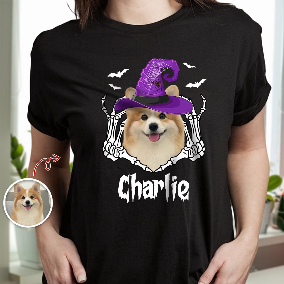 Custom Photo Halloween Dog Witch Dark Shirt HO82 900000