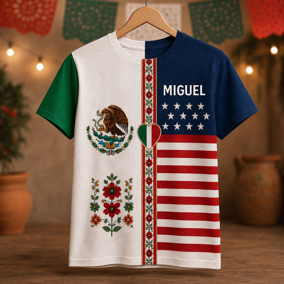 Personalized Mexico USA Flag Shirt Gift for Mexican-American Families, Friends, and Loved Ones K228 921848
