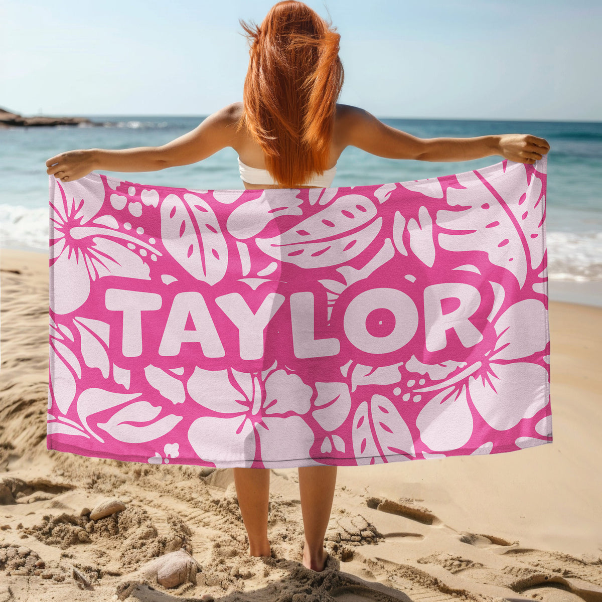 Custom Name Tropical Hawaiian Floral Beach Towel – Summer Vacation Beach Gift LM32 899665