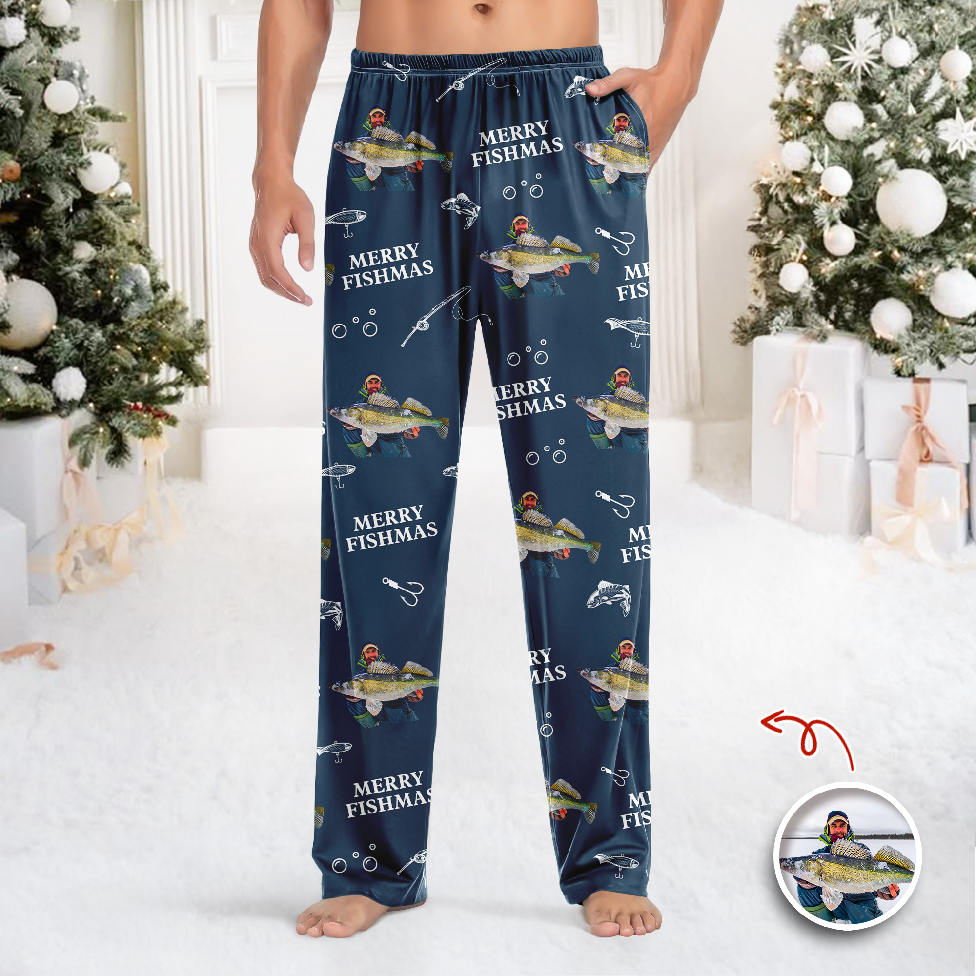 Custom Photo Merry Fishmas Sweatpants Christmas Gift For Fishing Lovers, Fisherman HA75 898126