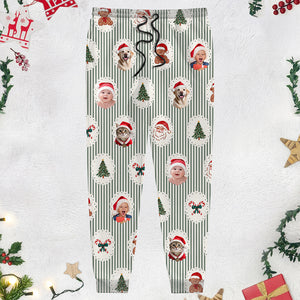 Custom Cute Photo Santa Christmas Green Tree Striped Pattern Sweatpants LM32 897419