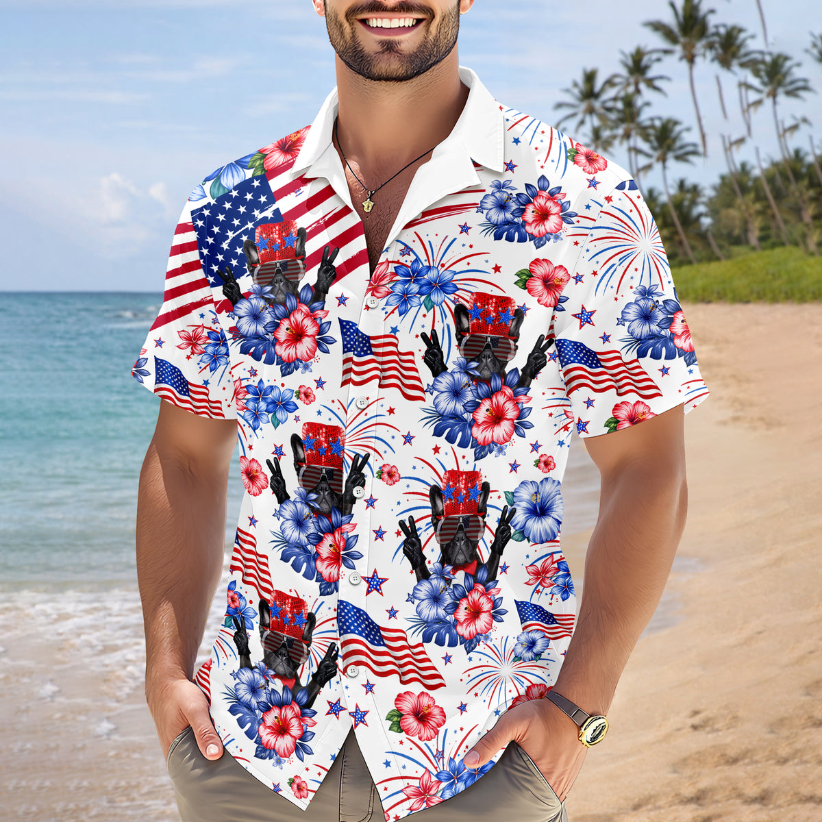 Custom Dog Photo United State Flag Hawaii Shirt TH10 169077