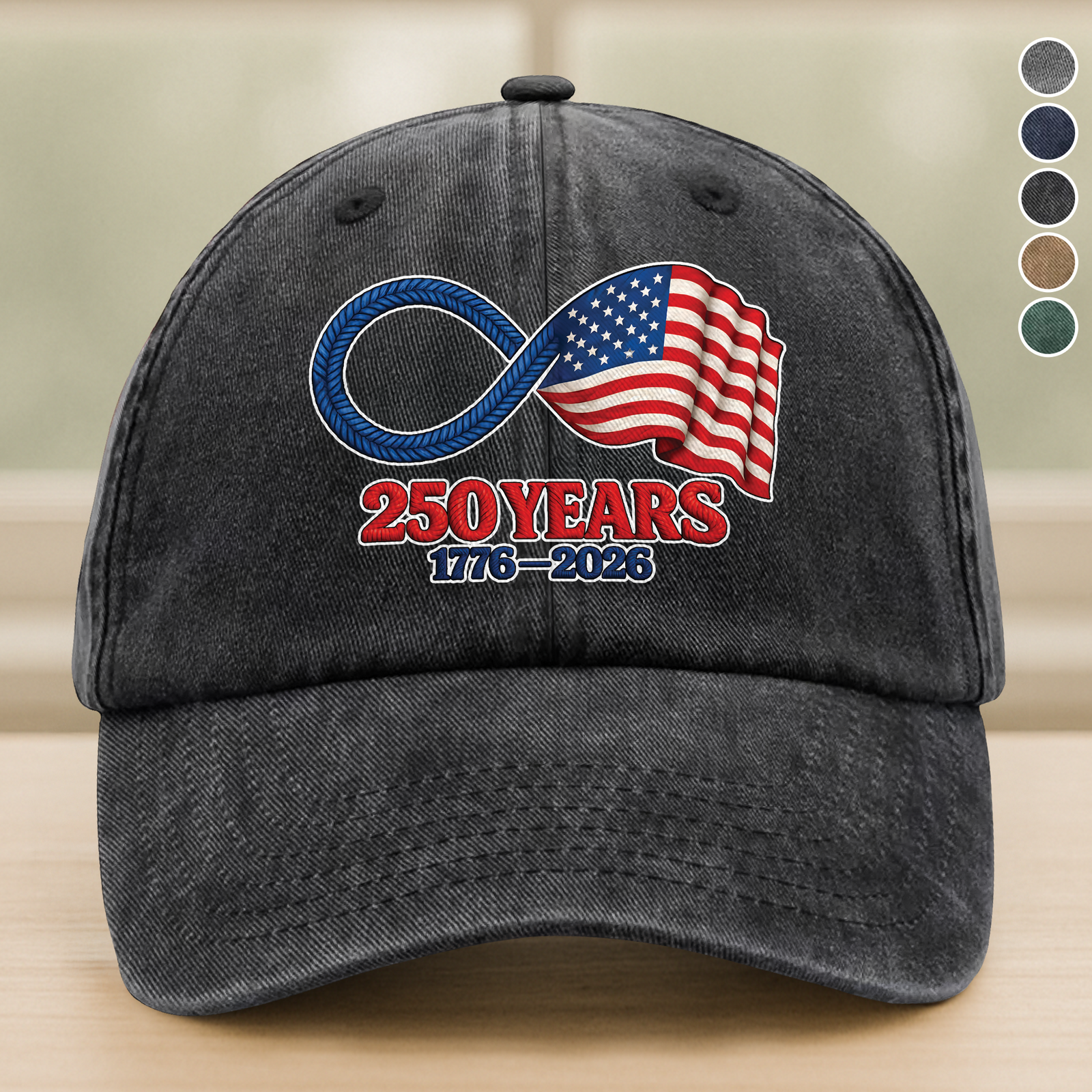 USA 250 Years Infinity Freedom American Flag Washed Denim Baseball Cap LM32 899307