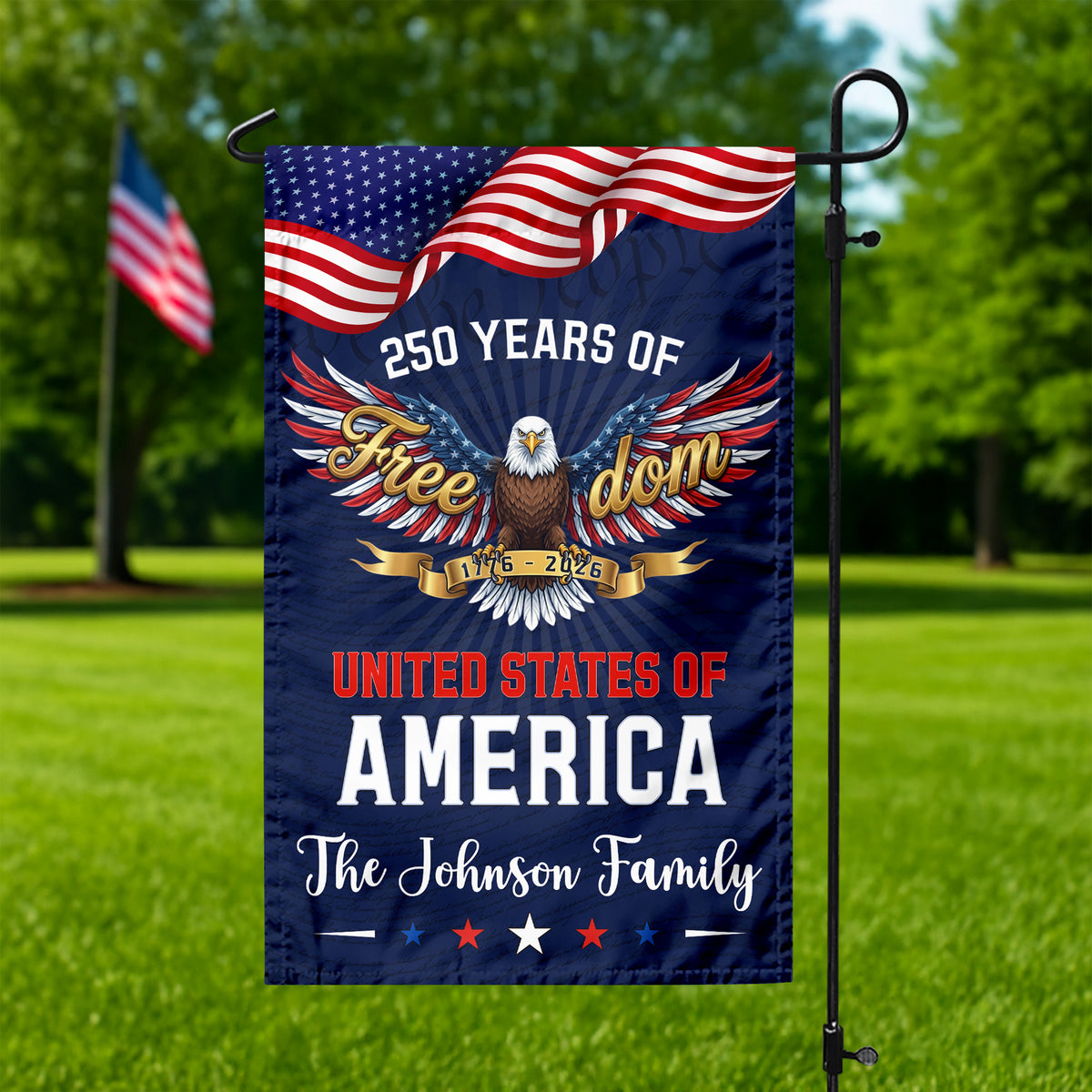 Custom Family Name 250 Years of Freedom Eagle USA 1776–2026 Garden Flag HO82 902210