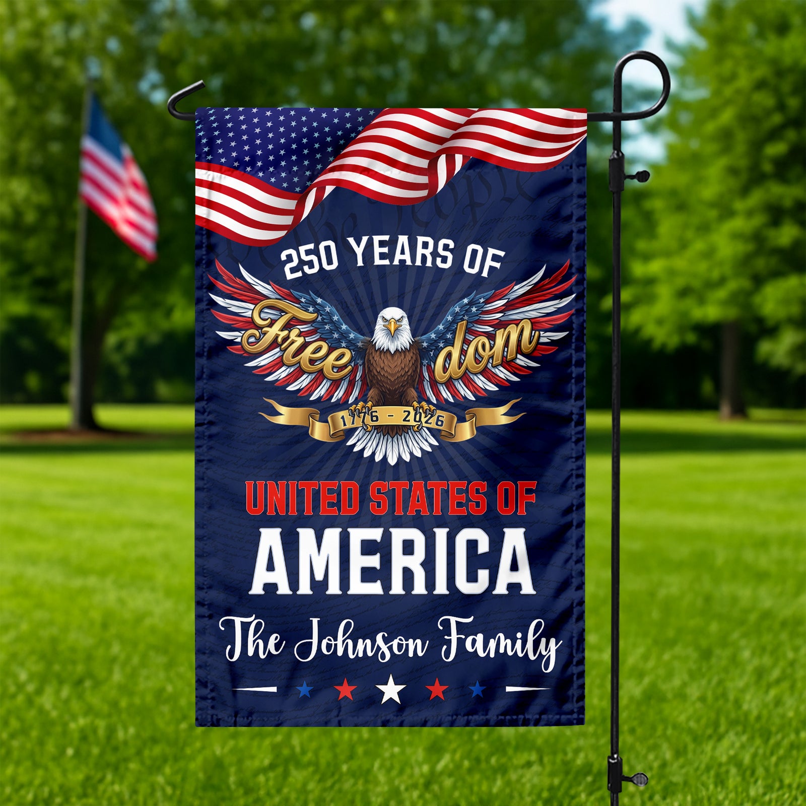 Custom Family Name 250 Years of Freedom Eagle USA 1776–2026 Garden Flag HO82 902210