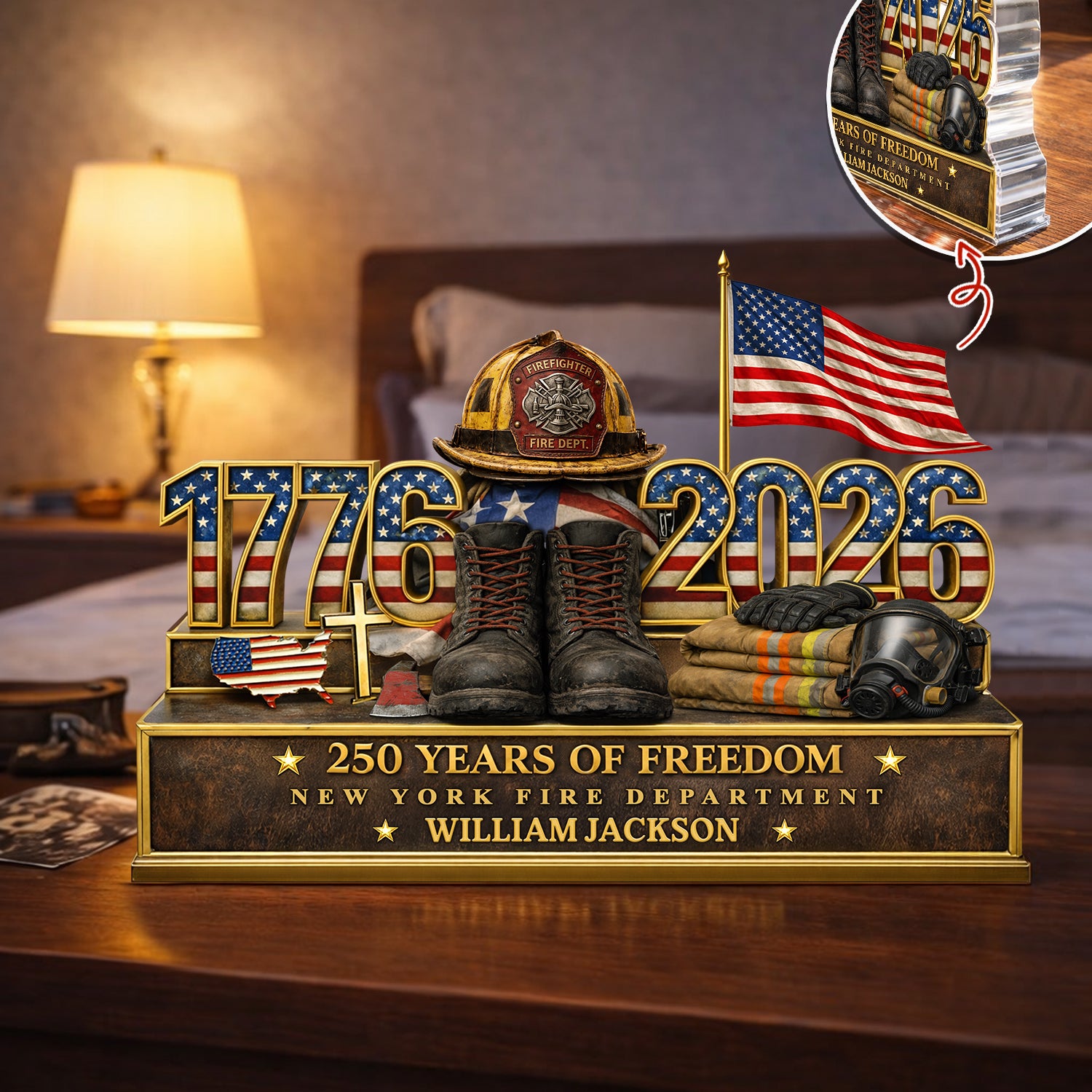 Personalized Firefighter 250 Years Of Freedom 1776–2026 Acrylic Block Plaque - Firefighter Gift, Patriotic Memorial Decor HO82 901886