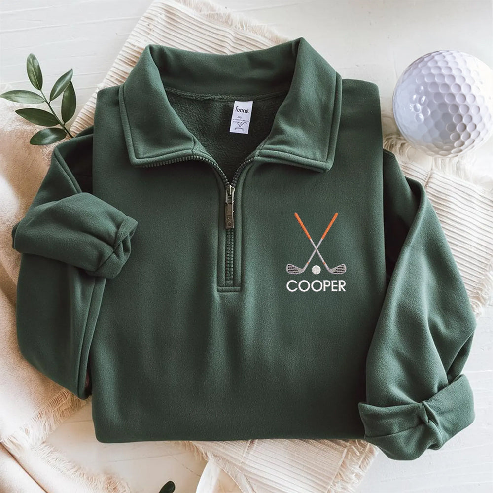 Personalized Name Embroidered Golf Quarter Zip Sweater, Unique Golf Enthusiast Gift, Golfers and Coaches Gift HO82 900730
