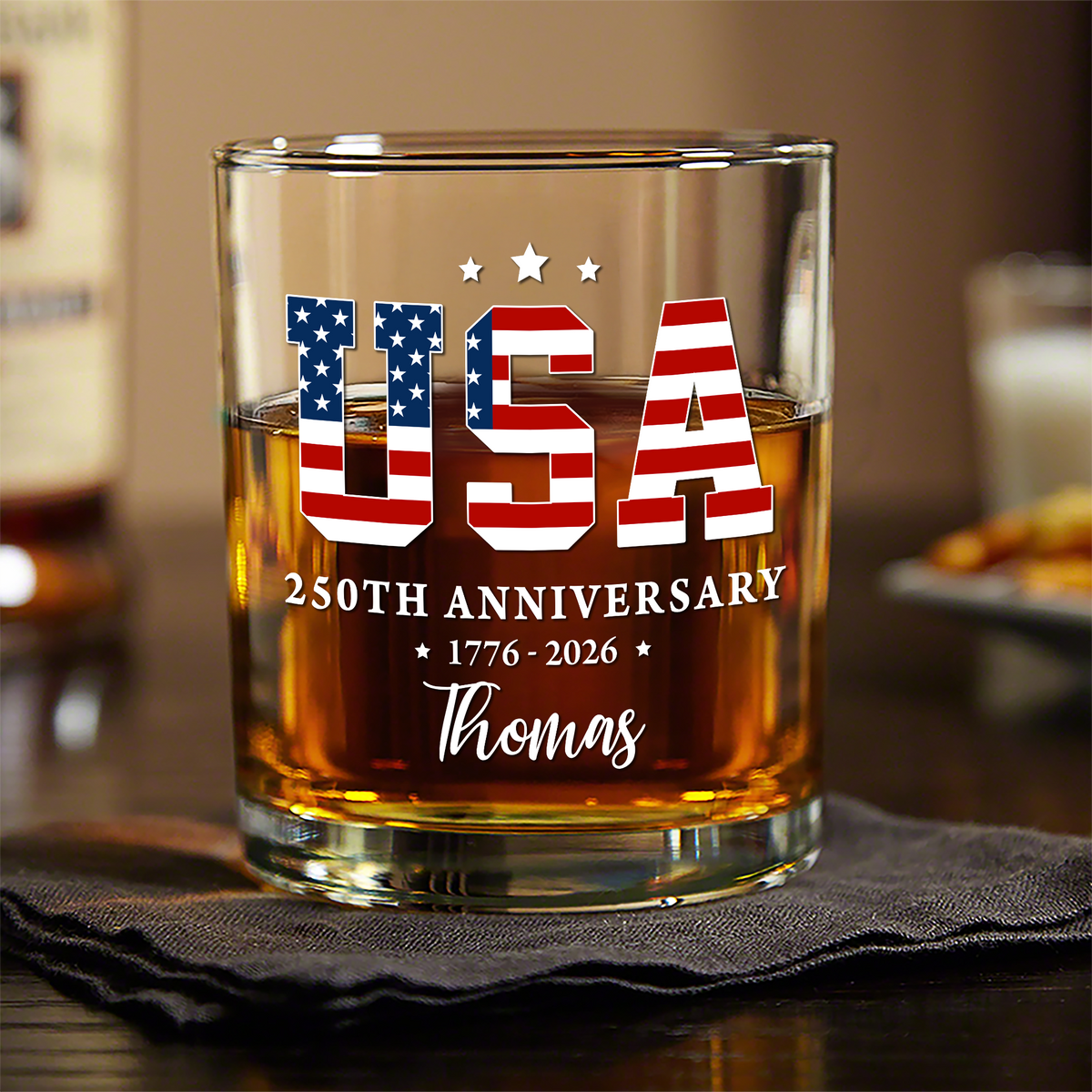 Custom Name USA 250th Anniversary 1776-2026 Engraved Whiskey Glass Independence Day Gift LM32 897959