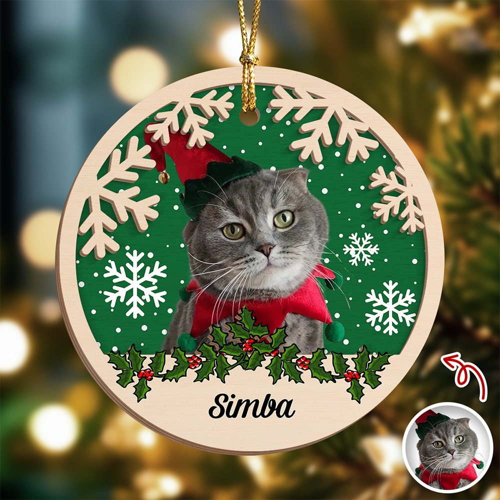 Custom Photo Cat Christmas - Personalized 2-Layered Wooden Ornament CH07 896864