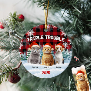 Custom Dog And Cat Photo Double Trouble Ceramic Ornament Gift For Dog Cat Lover HO82 894644