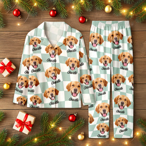 Custom Dog Cat Face Gingham Pattern Pajamas For Dog Cat Lovers LM32 897259