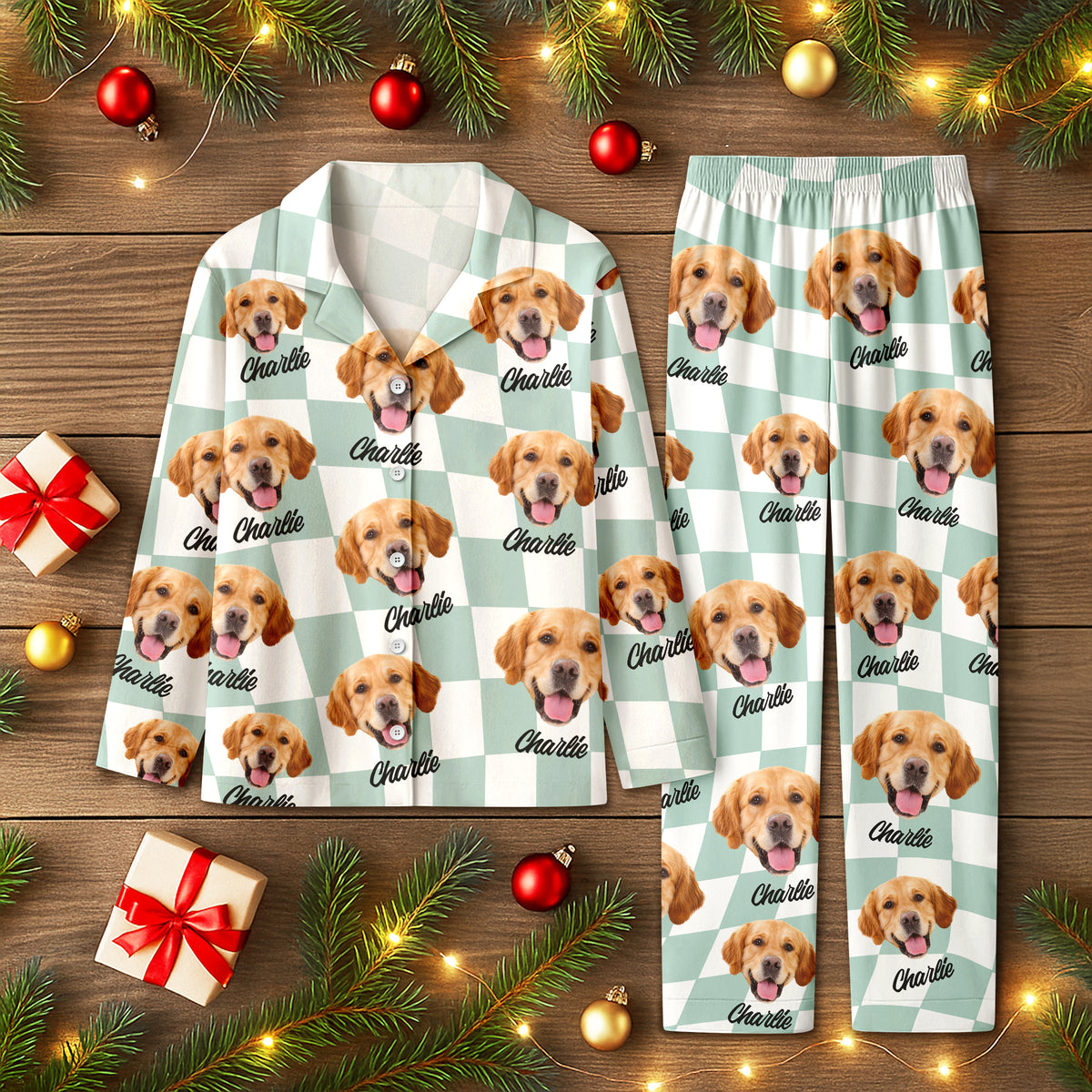Custom Dog Cat Face Gingham Pattern Pajamas For Dog Cat Lovers LM32 897259