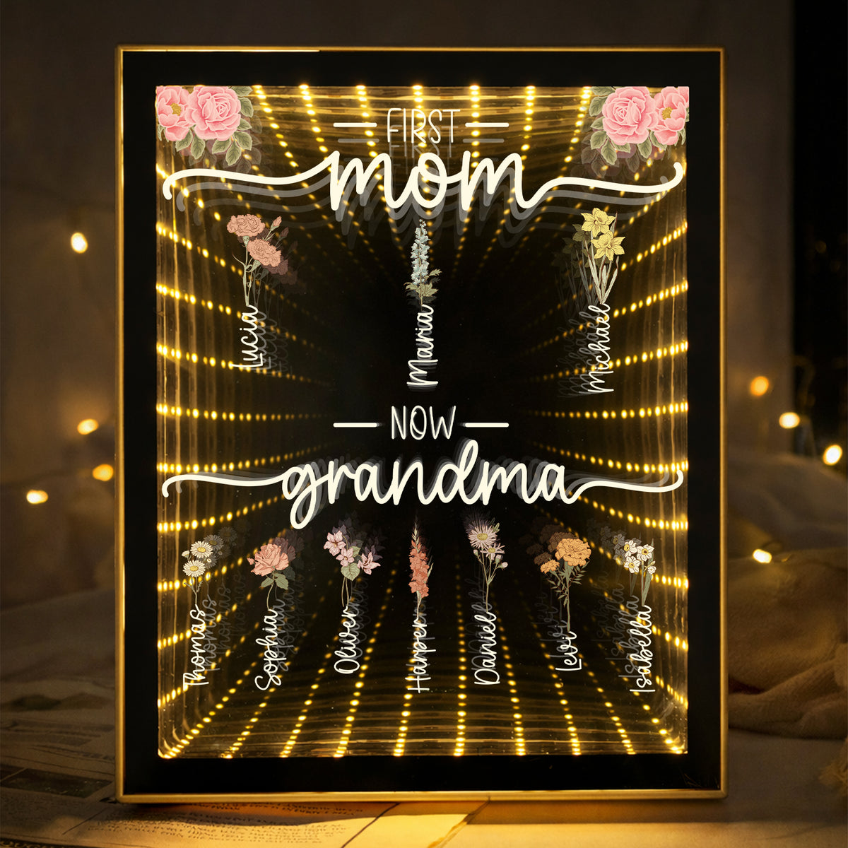 Custom Kids Names First Mom Now Grandma Infinity Mirror Light Box Personalized Mother's Day Gift HO82 901954