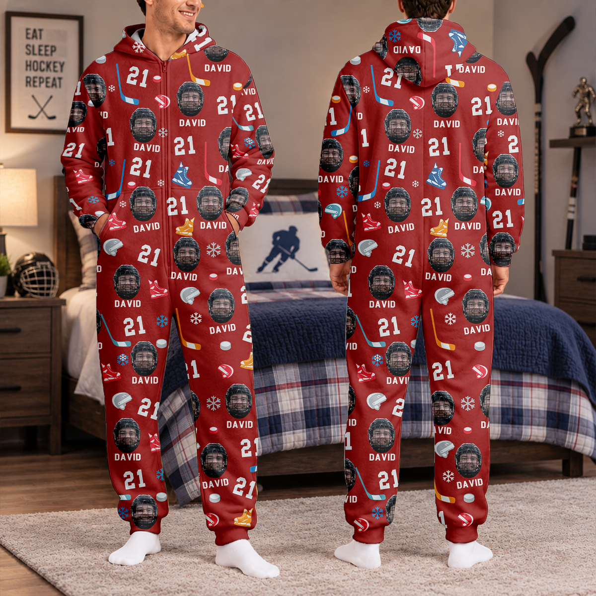 Custom Face Photo With Hockey Sport Onesie Pajamas HO82 903708