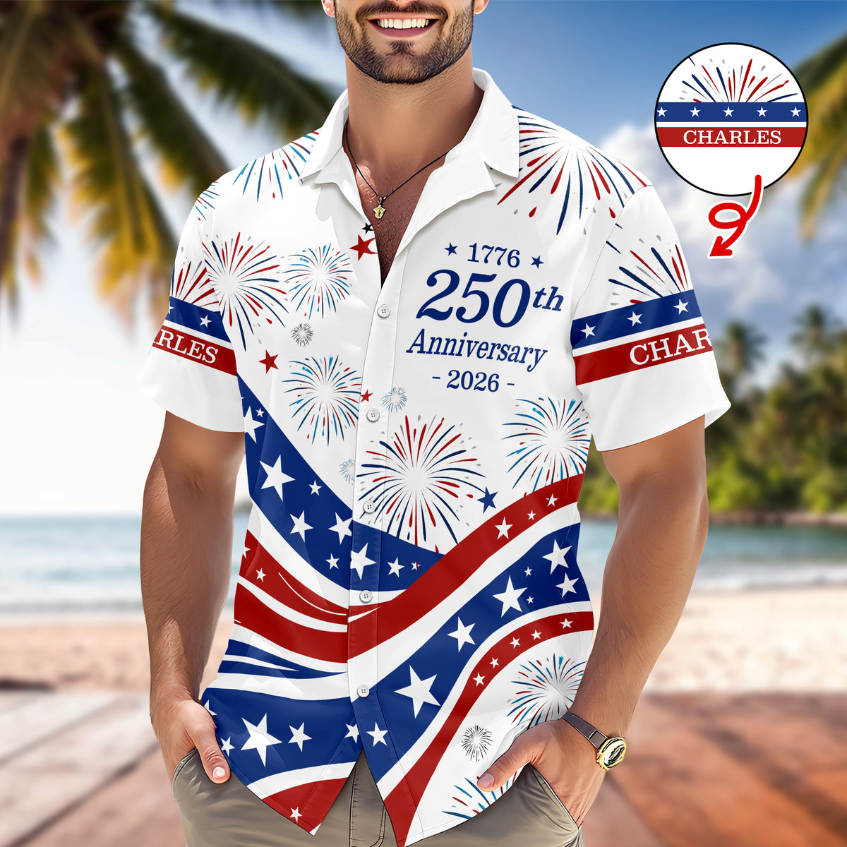 Custom Name USA 250th Anniversary 1776-2026 Hawaii Shirt - 4th of July Patriotic Gift HO82 901704