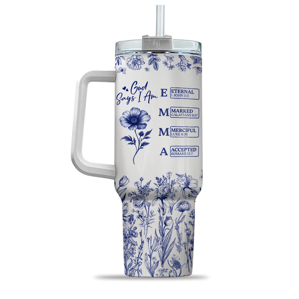 God Says I Am Name Letter In Bible Toile De Jouy Style - Personalized 40oz Tumbler HO82 894666