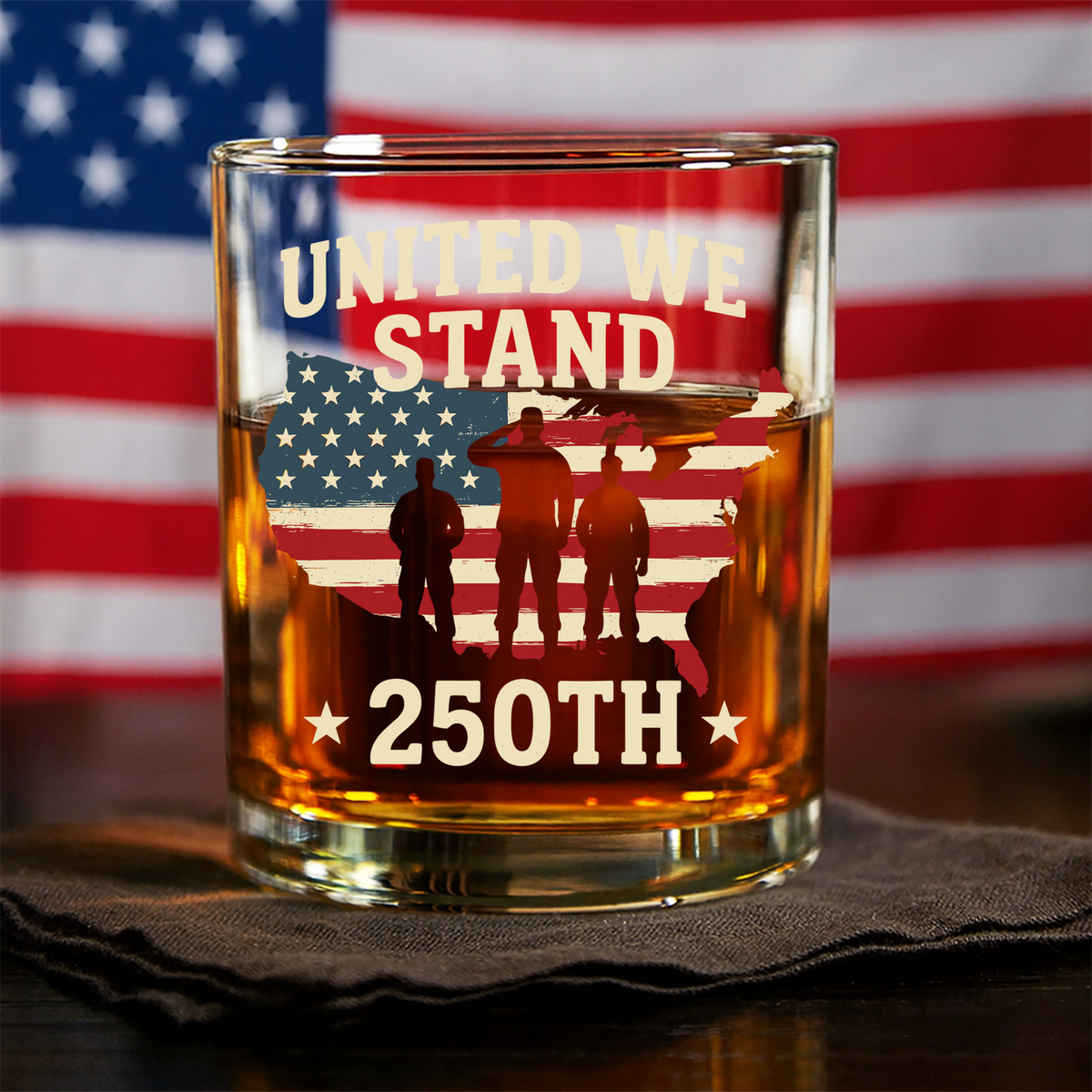 United We Stand 250th Anniversary USA Veteran Whiskey Glass HA75 897310