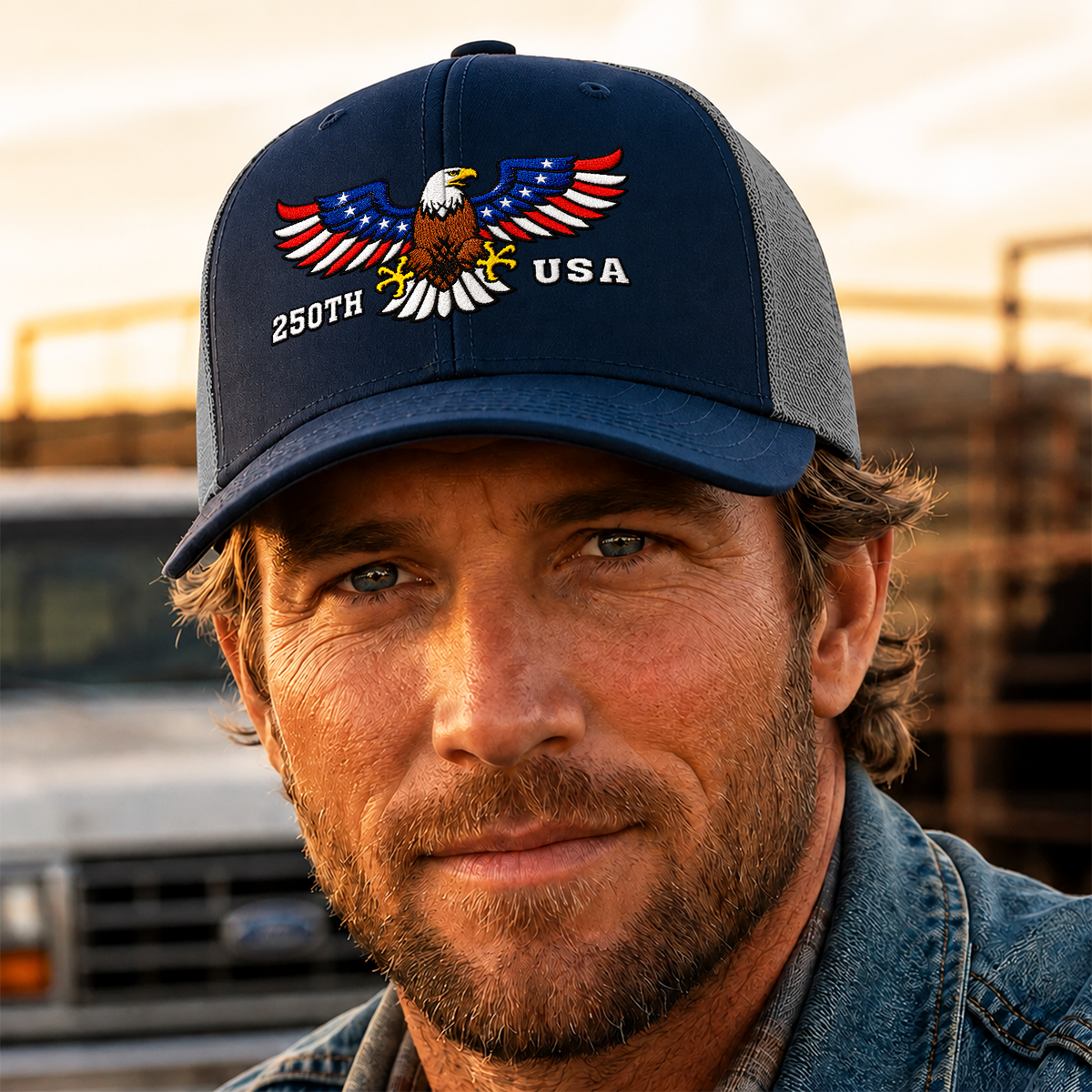 250th Anniversary USA Patriotic Embroidered Trucker Hat CH07 911944