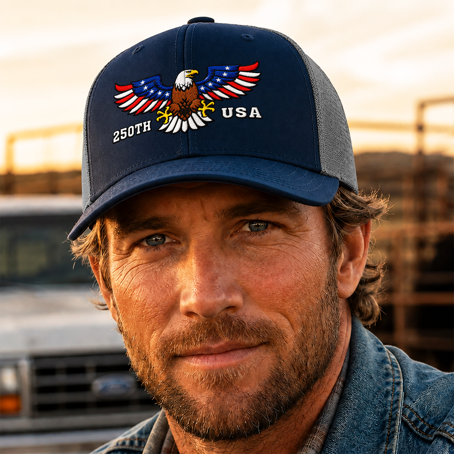 250th Anniversary USA Patriotic Embroidered Trucker Hat CH07 911944