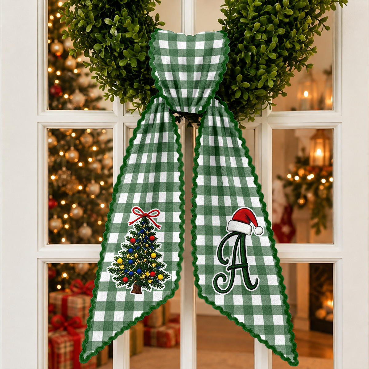 Personalized Monogram Plaid Wreath Sash For Christmas TH10 170795