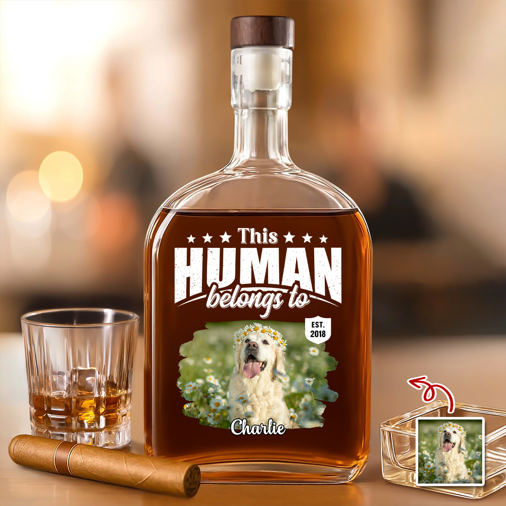 Custom Dog Cat Photo This Human Belongs To Whiskey Bottle - Personalized Pet Lover Gift HA75 921366