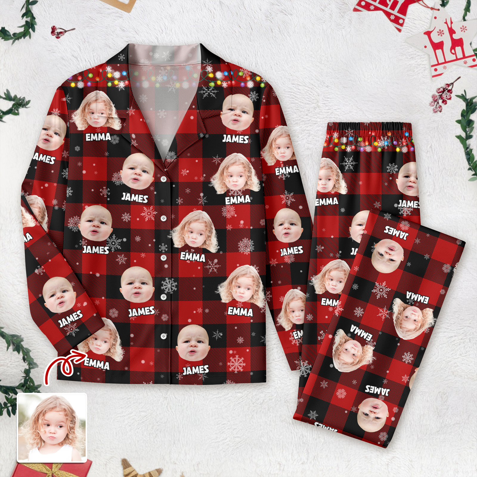 Custom Photo Name Christmas Light Snow Pajamas CH07 895326