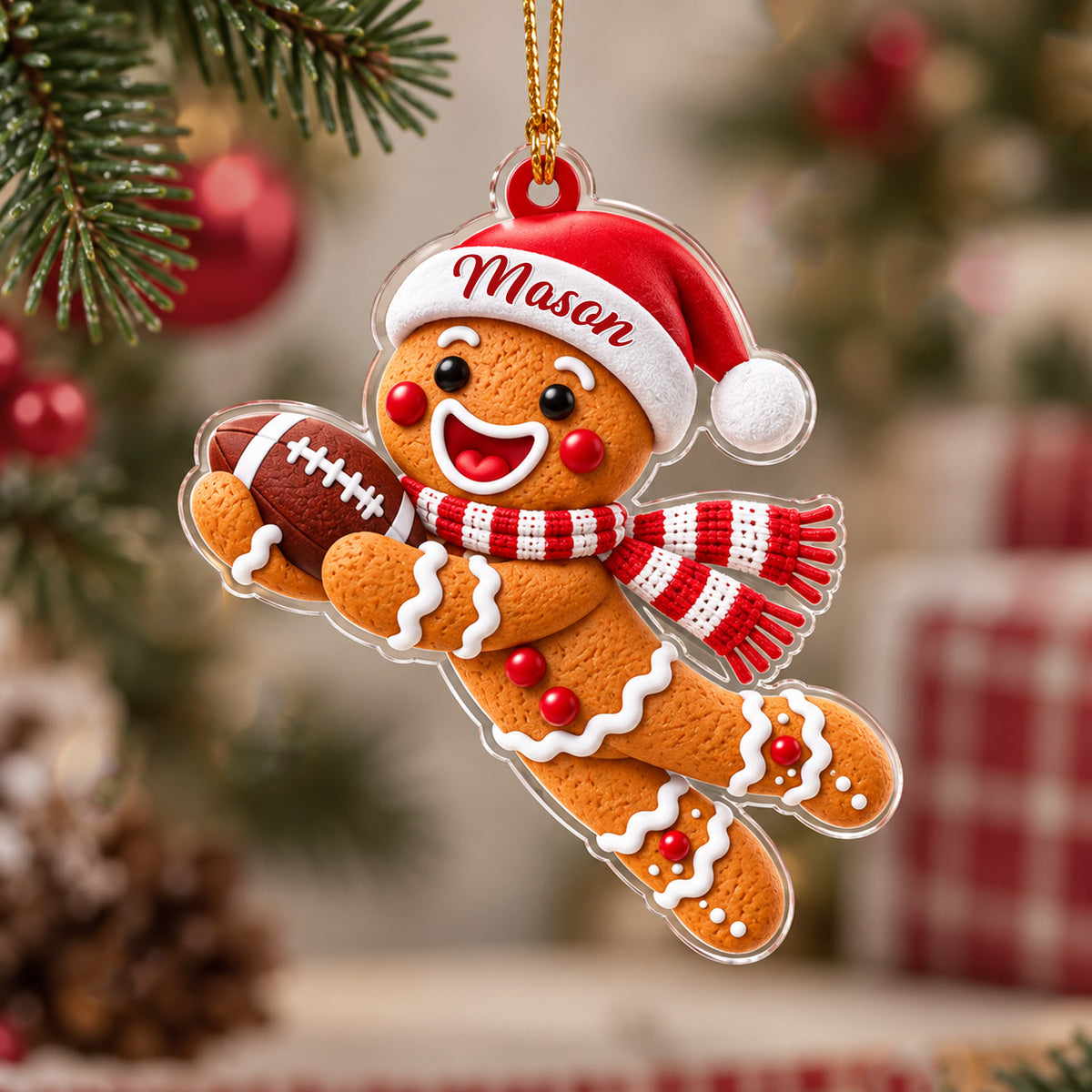 Custom Name Gingerbread Football Acrylic Ornament, Personalized Christmas Decoration for Sports Lovers LM32 670011