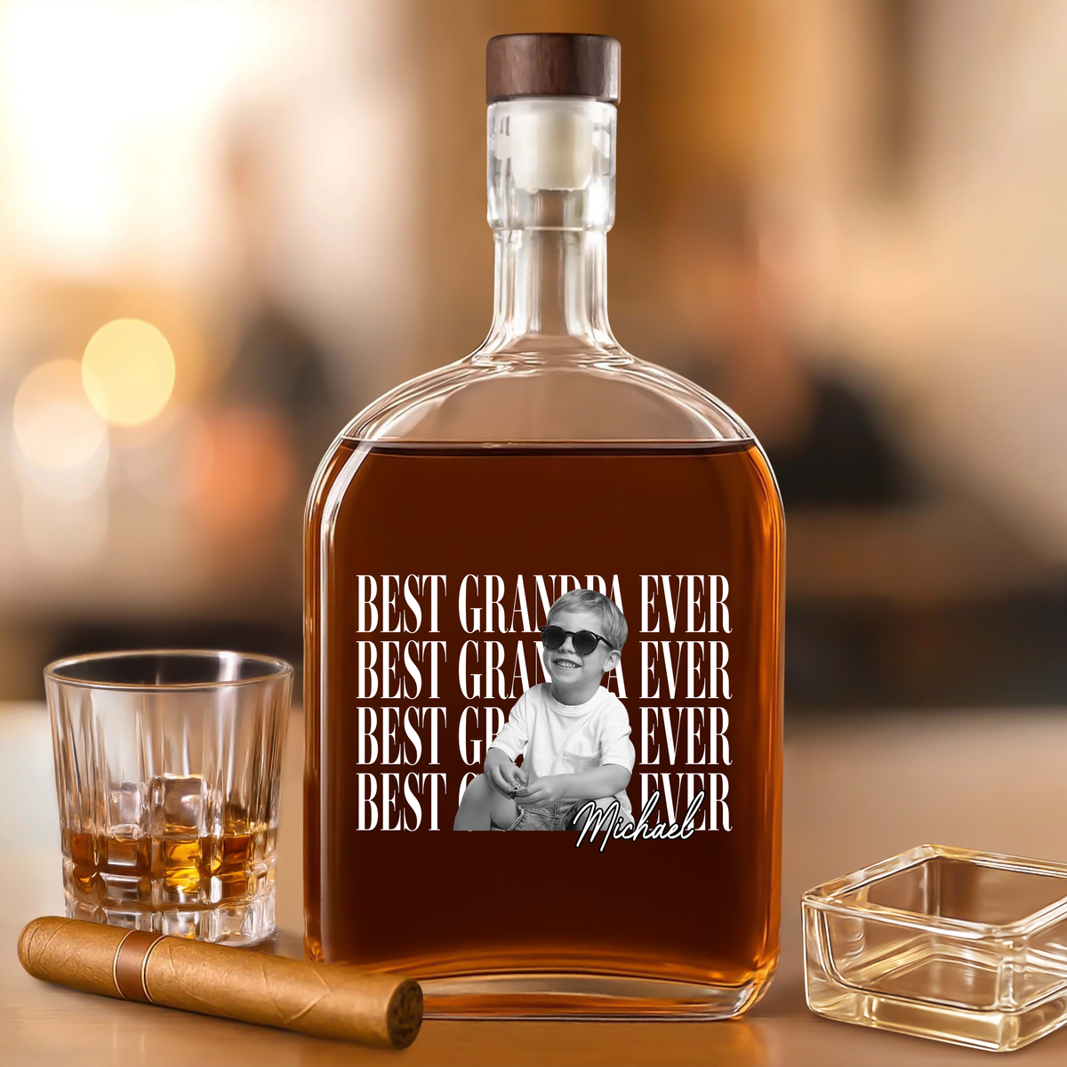 Personalized Vintage Photo Best Dad Mom Ever Whiskey Bottle CH07 911516