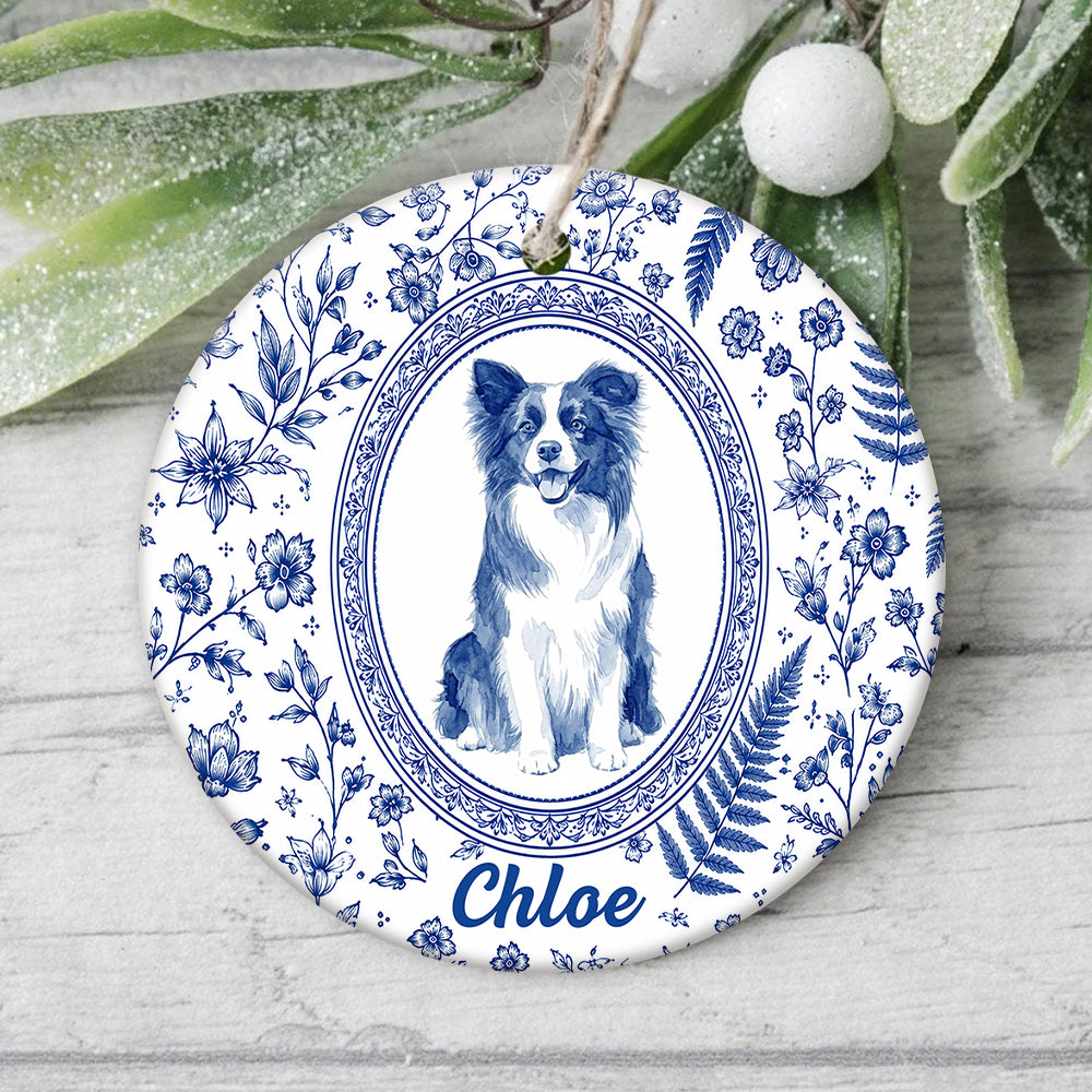 Custom Photo Watercolor Portrait Toile de Jouy Style Christmas Ceramic Ornament, Gift for Pet Lovers LM32 669743
