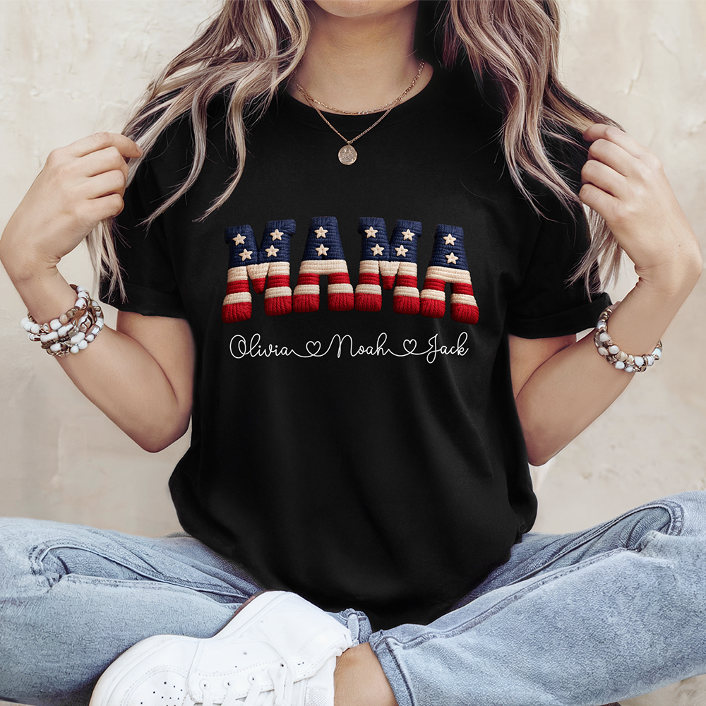 Personalized Mama, Mom With Kids Names Patriotic Dark Shirt HA75 920868