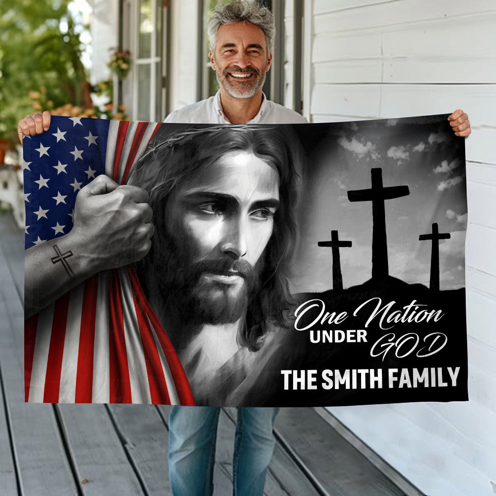 Personalized Family Name One Nation Under God Banner House Flag HA75 898192
