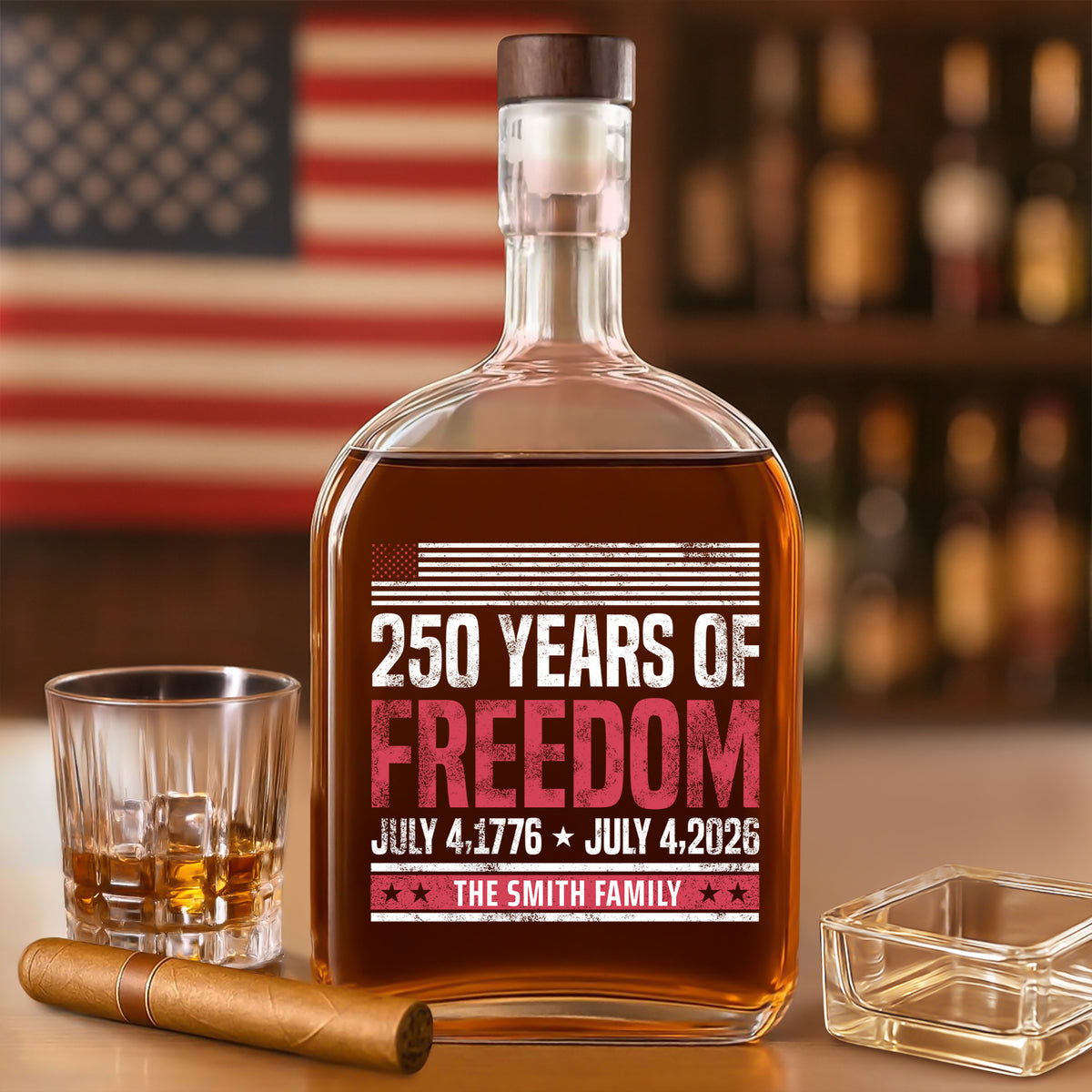 Custom Family Name 250 Years Of Freedom 1776-2026 Whiskey Bottle LM32 895311