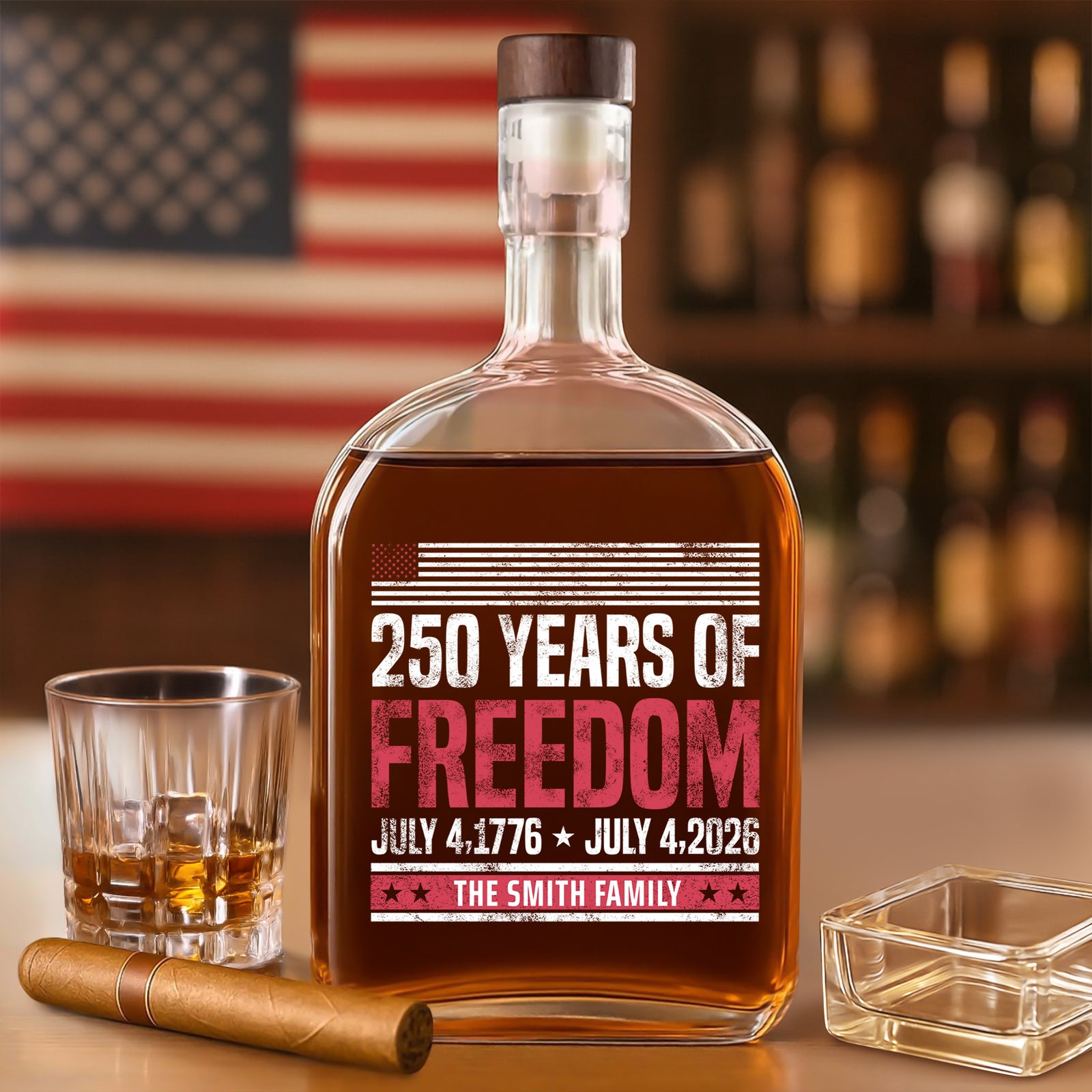 Custom Family Name 250 Years Of Freedom 1776-2026 Whiskey Bottle LM32 895311